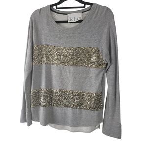 Dolan Sweatshirt S Womens Grey Pullover Gold Sequin Long Sleeve Striped Top